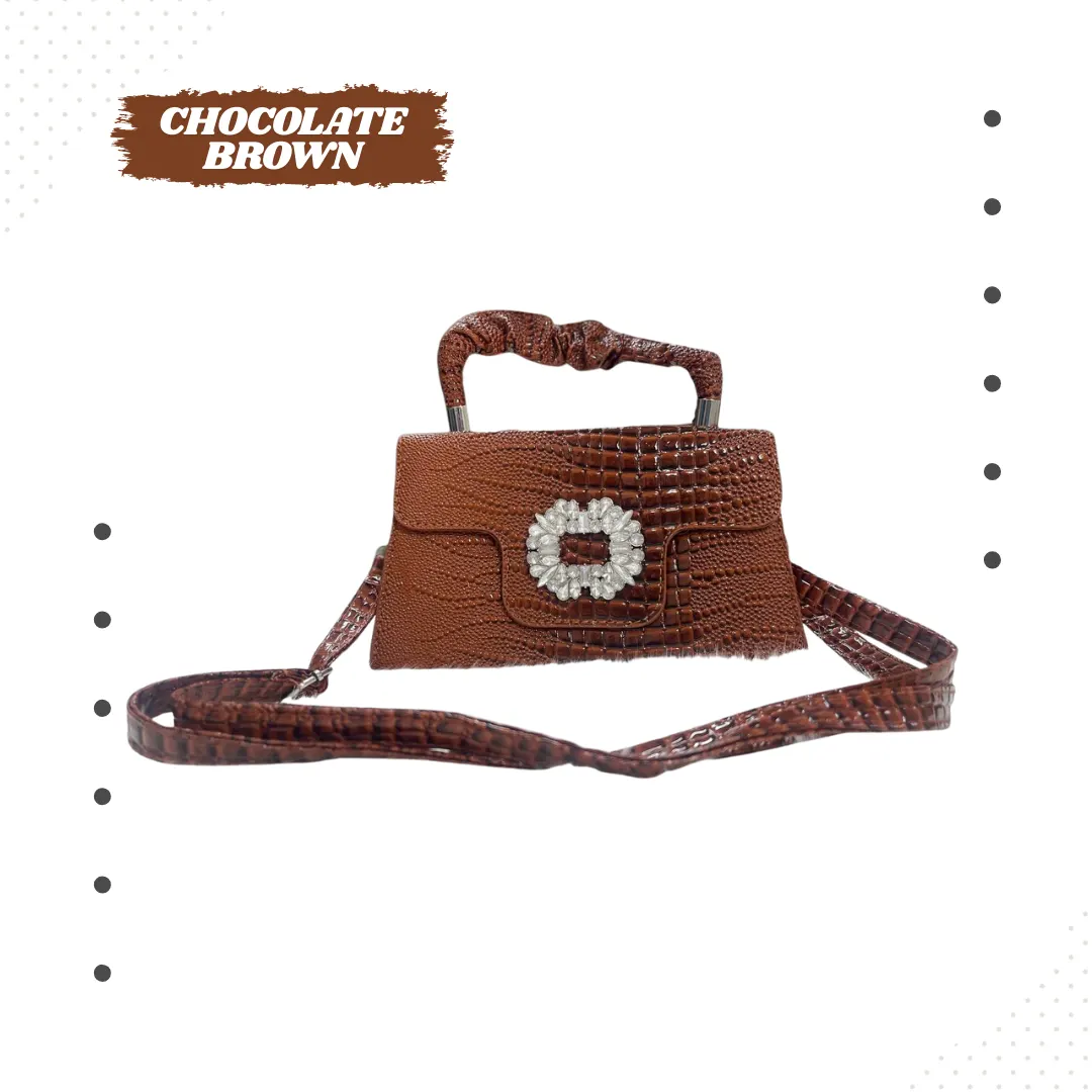 Croc-Embossed Crystal Handle Bag