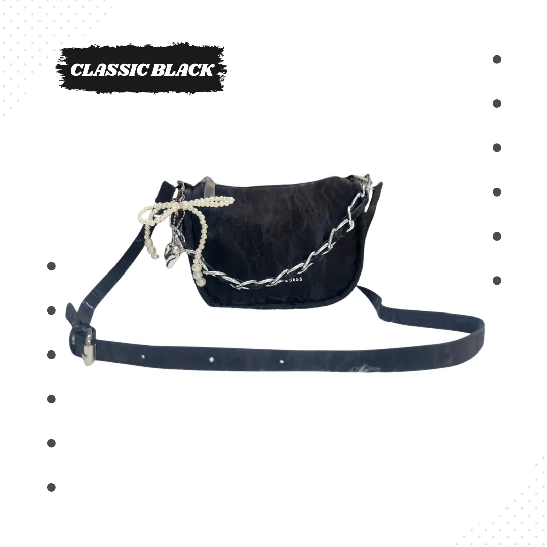 Pearl Bow Crinkle Crossbody Bag